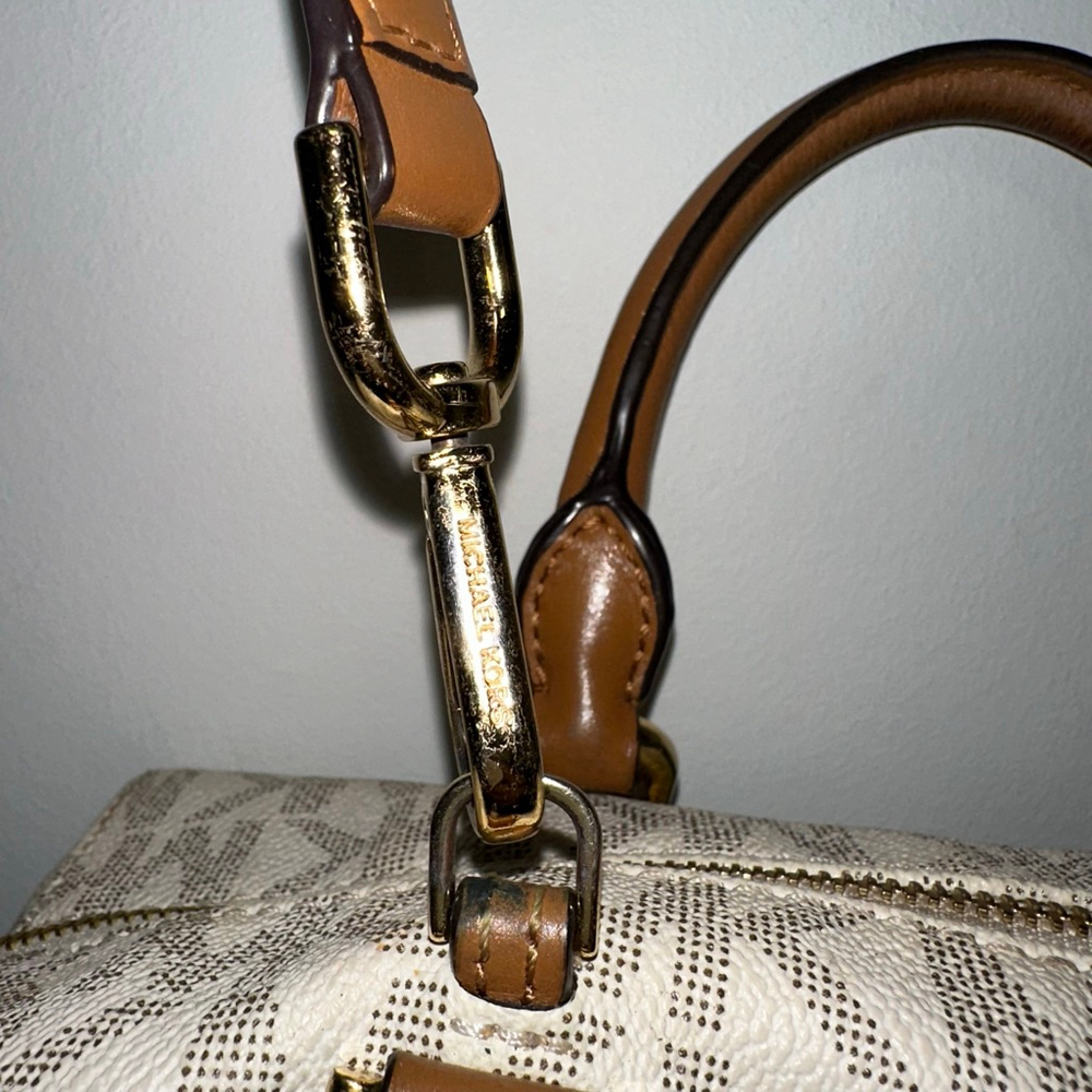 Michael Kors Monogram Kirby Satchel Bag Beige/Brown Vanilla/Acorn MK Logo Purse - Picture 16 of 16